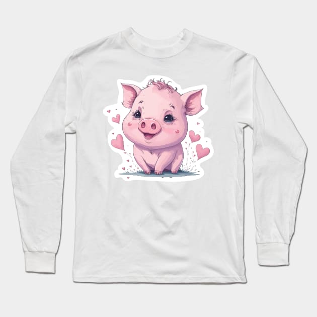 Minimal Cute Baby Pig Long Sleeve T-Shirt by Imagination Gallery